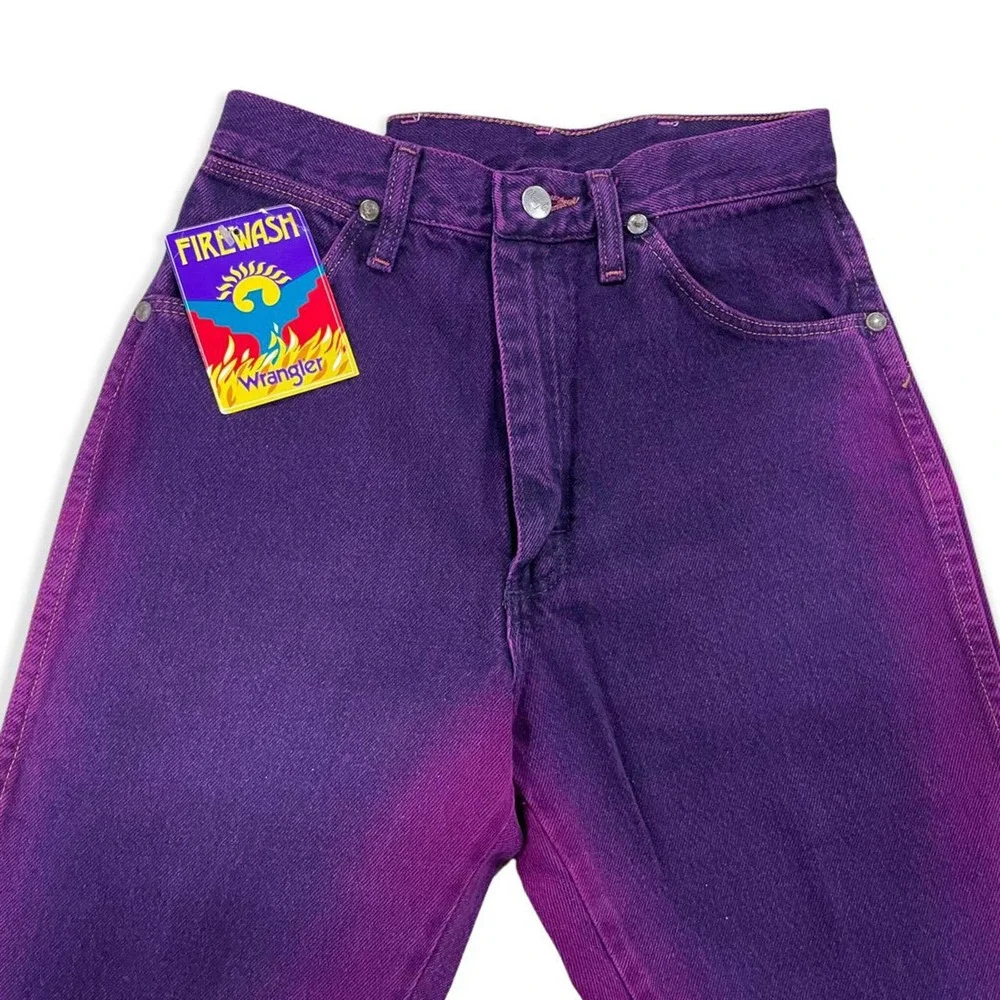 SOLD NWT WRANGLER Rare Deadstock Vintage Firewash Purple Cowboy Cut Jeans 5x32 - Picture 2 of 4